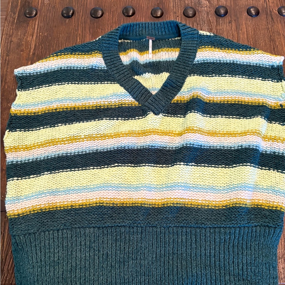 Free People V-Neck Sweater - Green and Yellow Stripes/ check measurements.
